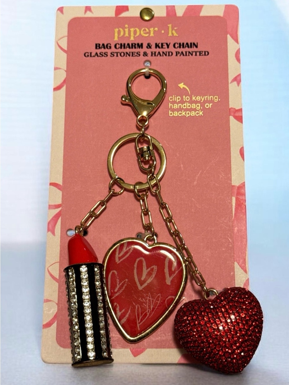 Piper Red Heart & Lipstick Charm Key Chain